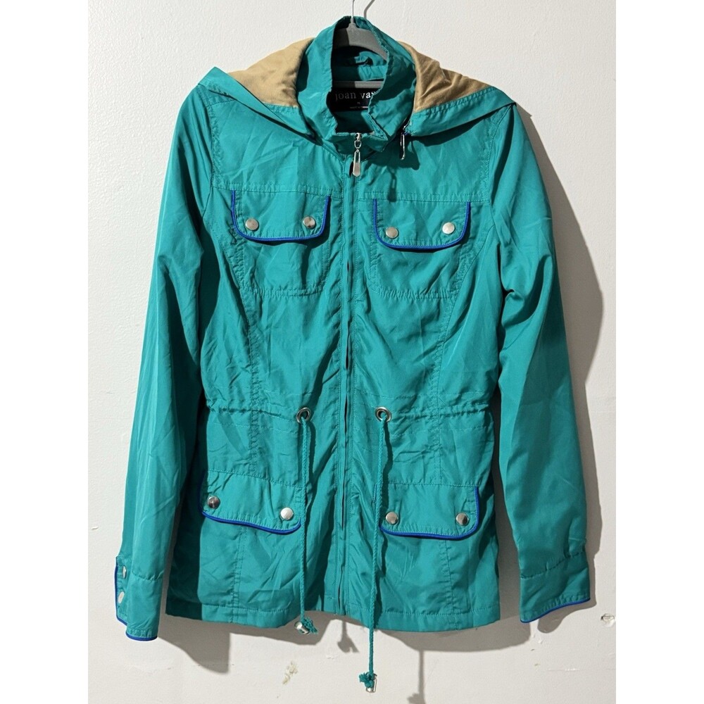 JOAN VASS TEAL GREEN JACKET SOFT SHELL NYLON FEEL JERSEY LINED WINDBREAKER S